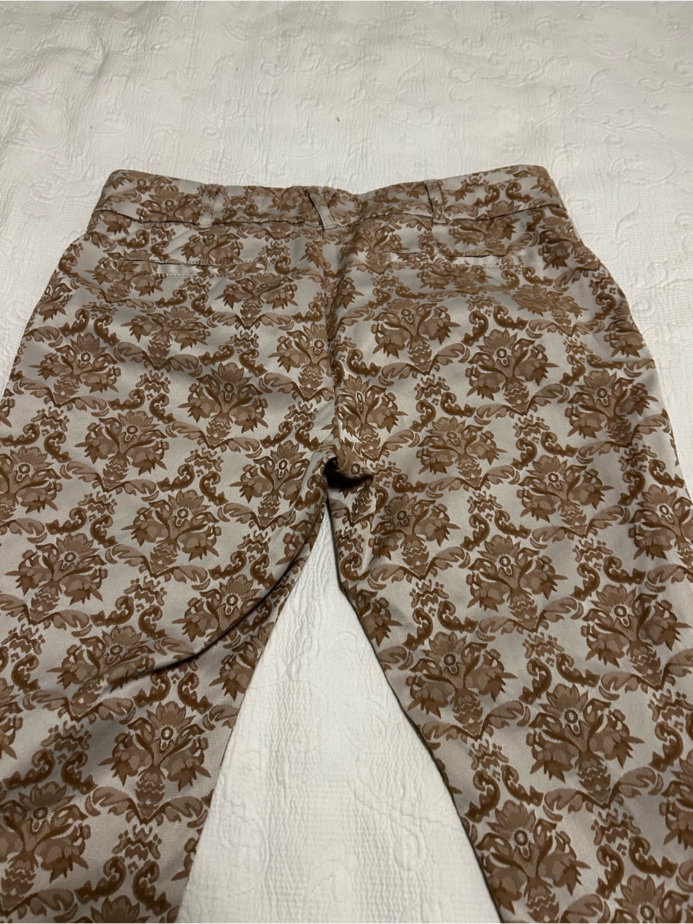 Beige & Brown Floral Cropped Pants